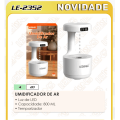 Umidificador de Ar 800ML LE-2352 com Luz LED e Temporizador Silencioso