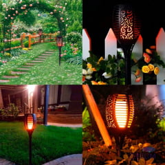 Luminária Jardim Luz Solar Efeito Tocha Chama Espeto