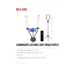 Ring Light com Braço Duplo Tomate MLG-099 Iluminação LED Profissional com Suporte