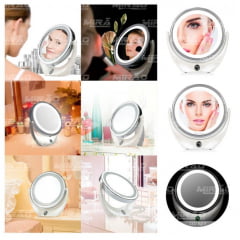 Espelho Dupla Face de Maquilhagem com Luzes Giro 360 Graus - BC-1007