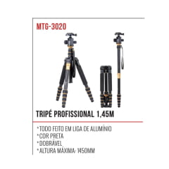 Tripé Profissional 1,60m para Câmera e Celular Tomate MTG-3020