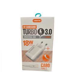 Carregador Turbo Qc 3.0 Tipo C Kimaster KT639 Com Cabo Reforçado USB-C para USB
