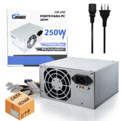 CAIXA FECHADA 10 UNIDADES Fonte ATX 250W Bivolt Manual Com Cabo de Alimentação KNUP - CB-200