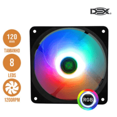 Cooler Fan 120x120mm RGB Colorido com 8 Led's Muda Cor Automático Dex - DX-12G