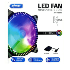 Cooler Fan Led RGB 7 Pinos 120mm p/ Gabinete 1500 Rpm Knup - KP-VR308