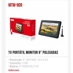 TV Portátil 9 Pol Tomate MTM-909 LED TV Digital com Antena Micro SD USB