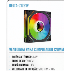 Ventoinha para Computador 120mm Delta C1261P Refrigeração Eficiente