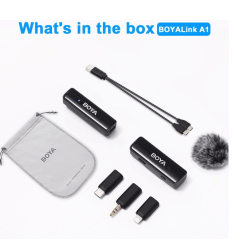 Microfone BOYA Boyalink A1 Sem Fio Lapela para iPhone Android e Câmera