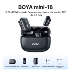 Microfone BOYA Mini-18 Sem Fio 100m 3.5mm para Câmera DSLR