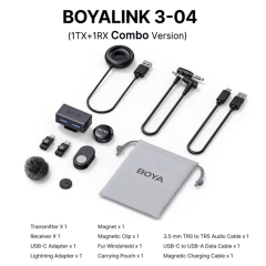 Microfone Sem Fio Boya BoyaLink 3-04 Lapela para iPhone Android PC Câmera