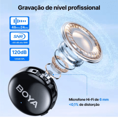 Microfone Sem Fio Boya BoyaLink 3-04 Lapela para iPhone Android PC e Câmeras