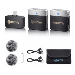 Microfone Sem Fio Boya BY-M1V4 USB-C Lapela 2.4G para Celular e Vídeo