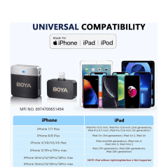 Microfone Sem Fio BOYA BY-M1V6P para iPhone Lapela 2.4G Preto