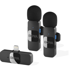 Microfone Sem Fio BOYA BY-V2 para iOS 2.4G Lapela Preto Lightning