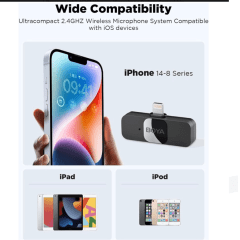 Microfone Sem Fio BOYA BY-V2 para iOS 2.4G Lapela Preto