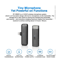 Microfone Sem Fio BOYA BY-WM3D Lightning para iPhone e Câmera