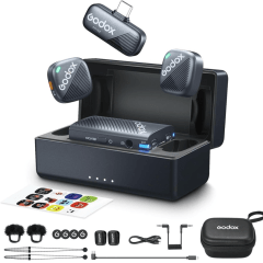 Microfone Sem Fio GODOX Cube-C Combo Kit 2 48kHz 24bit Wireless para Câmera PC e Celular