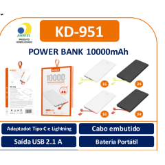 CARREGADOR PORTÁTIL KAIDI KD-951 10000 MAH POWER BANK