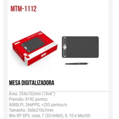 Mesa Digitalizadora 11,6" MTM-1112 Tomate Alta Precisão | Ideal para Design e Edição Profissional Mesa Digitalizadora 11,6" MTM-1112 Tomate Alta Precisão | Ideal para Design e Edição Profissional