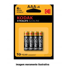 Pilha Kodak AAA alcalina vida longa (4 peças)