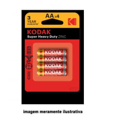 Pilha Kodak AA de alta potencia de zinco (4 peças)