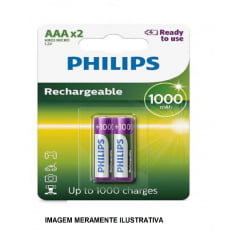 2 Pilhas Recarregáveis Philips Aaa 1000mAh 