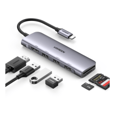 Adaptador UGREEN USB-C para 3 Portas USB3.0-A Hub + HDMI + TF-SD Cinza Escuro-1