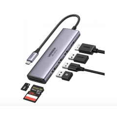 Adaptador UGREEN USB-C para 3 Portas USB3.0-A Hub + HDMI + TF-SD Cinza Escuro Ref. 70410 Marca Ugreen Modelo CM195
