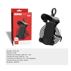 Suporte de Celular para Moto com Carregador 5V 2A Tomate MTG-251