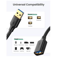 UGREEN Cabo Extensor USB 3.0 2m M-F US129 - Ugreen( Preto) (Ref. 10373)