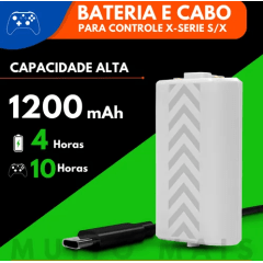 Bateria Controle Xbox Séries S X 1200mah Cabo Carregador 3m