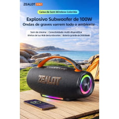 Caixa de Som Bluetooth Portátil 100W Zealot S167 Preto