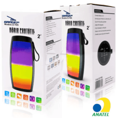 Caixa de Som Bluetooth 5W com Iluminação Led 7.4 x 7.4 x 15 cm GRASEP - D-Y05