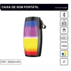Caixa de Som Bluetooth 5W com Iluminação Led 7.4 x 7.4 x 15 cm GRASEP - D-Y05