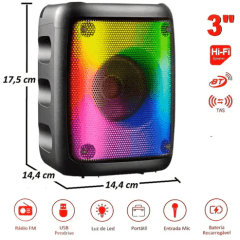 Caixa de Som Bluetooth Portátil 10W FM SD Usb GRASEP - D-3139