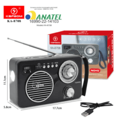 Caixa de Som Bluetooth Retro com Rádio FM/AM e Lanterna KAPBOM - KA-8708