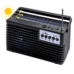 Caixa de Som Bluetooth SOLAR Rádio Retro com Microfone Lanterna e Carregamento Solar GRASEP - D-Y12