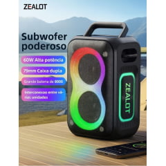 Caixa de Som Bluetooth Zealot PT02 60W IPX6