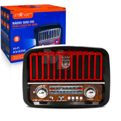 Caixa Som Bluetooth Retrô Antiga AM/FM Usb Aux SD Recarregável INOVA - KV-8394