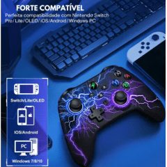 Controle Nintendo Switch / Pc e Smartphone Bluetooth Led Estampado Knup - KP-GM032