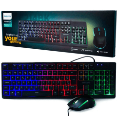 Kit Teclado e Mouse Gamer Philips C214BK/SPT6214BK com LED RGB – Alta Performance e Design Moderno