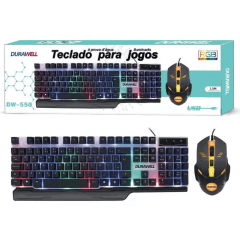 Kit Teclado e Mouse Led RGB ABNT2 2400 DPI à Prova d'água DURAWELL - DW-550