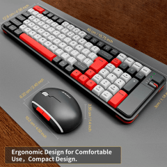 Kit Teclado e Mouse KNUP KP-TE129 Sem Fio Bluetooth 2.4GHz – Design Moderno na Cor Vermelha