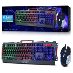 Kit Teclado e Mouse Gamer ABNT2 Semi Mecânico LED RGB Metal Exbom BK-G3000