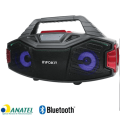 Mini System Wireless Bluetooth Portátil 15W Extra Bass Karaokê-FM-USB-TF LED Multicolorido Infokit - VC-M410BT