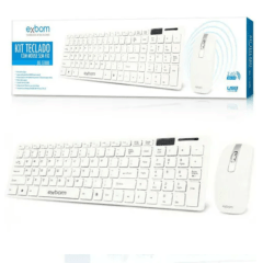 Teclado e Mouse Sem Fio Exbom BK-S1000 Branco 2.4GHz ABNT2