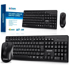 Teclado e Mouse Sem Fio Exbom BK-S1000M — 2.4GHz Multimídia Padrão ABNT II Teclado e Mouse Sem Fio Exbom BK-S1000M — 2.4GHz Multimídia Padrão ABNT II