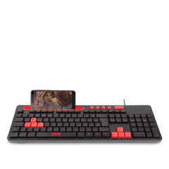 Teclado Gamer Multilaser TC266 Vermelho com Teclas Multimídia e Suporte para Celular