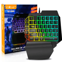 Teclado Gamer One Hand Semi Mecânico Inova KEY-9968 com LED RGB – Compacto, Rápido e Iluminado