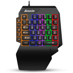 Teclado Gamer USB Single Hand K10 com LED RGB e Apoio Ergonômico